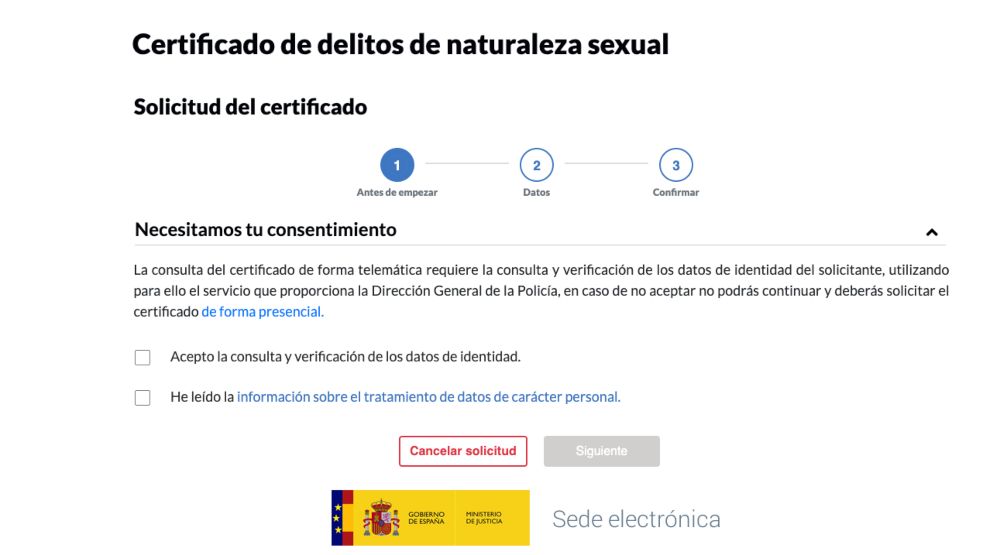 Solicitud del certificado delitos sexuales